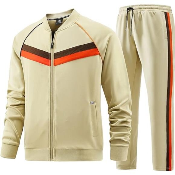 Men's Tracksuits Full-zip Long Sleeve Plaid Jogging Sets Active Jackets & Pants - Picture 7 of 7